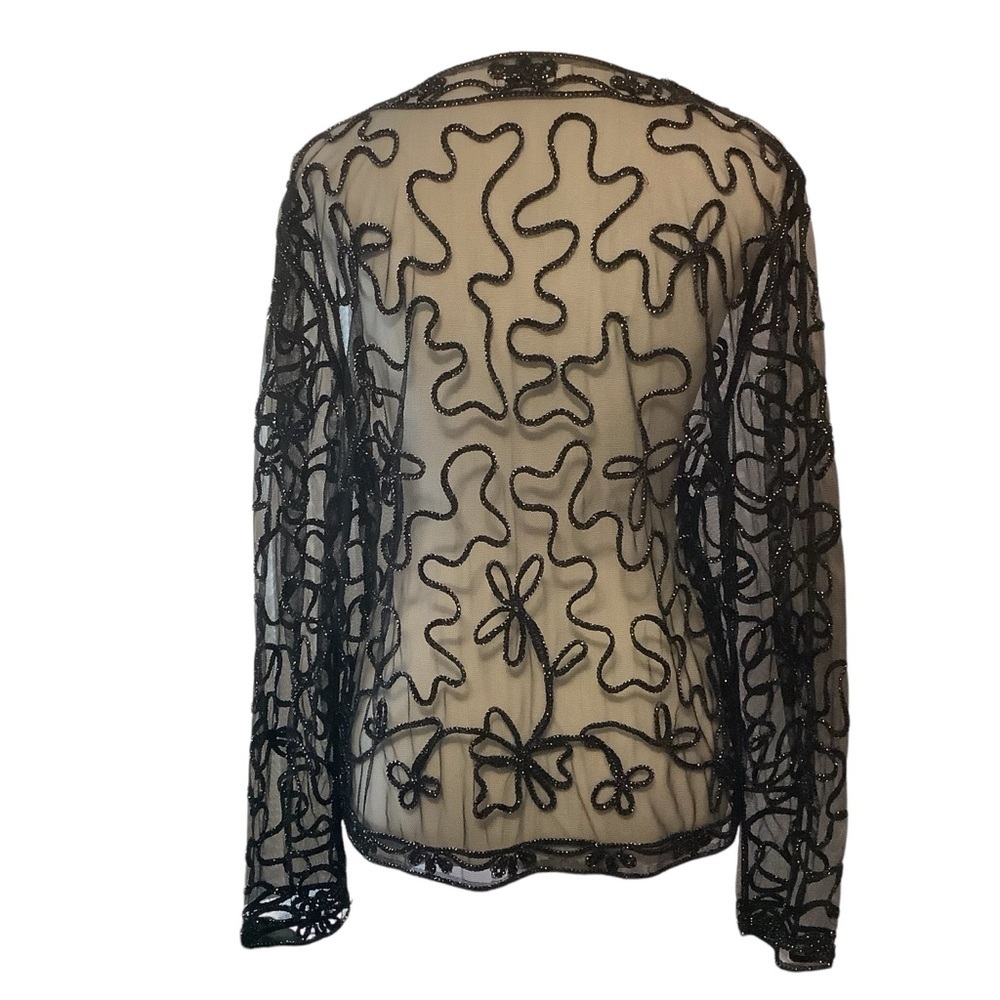 Dino Black Sheer Long Sleeve Blouse With Embossed design / Size L - Picture 3 of 13